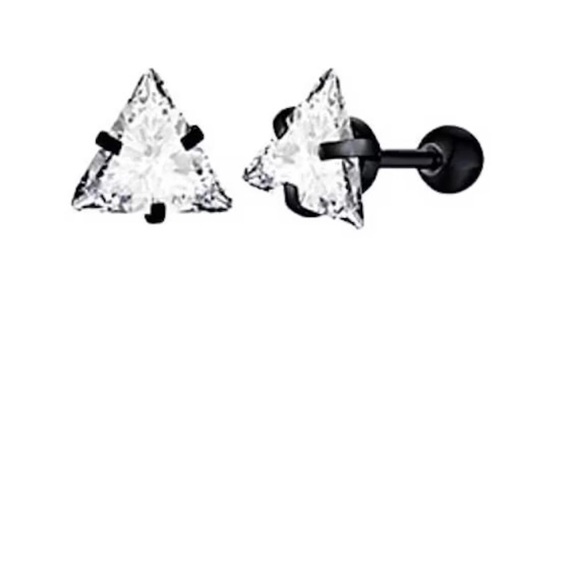 Mens Stud Earring ,Black Finish Triangle Pierced Zircon Stud Earring - Picture 2 of 3